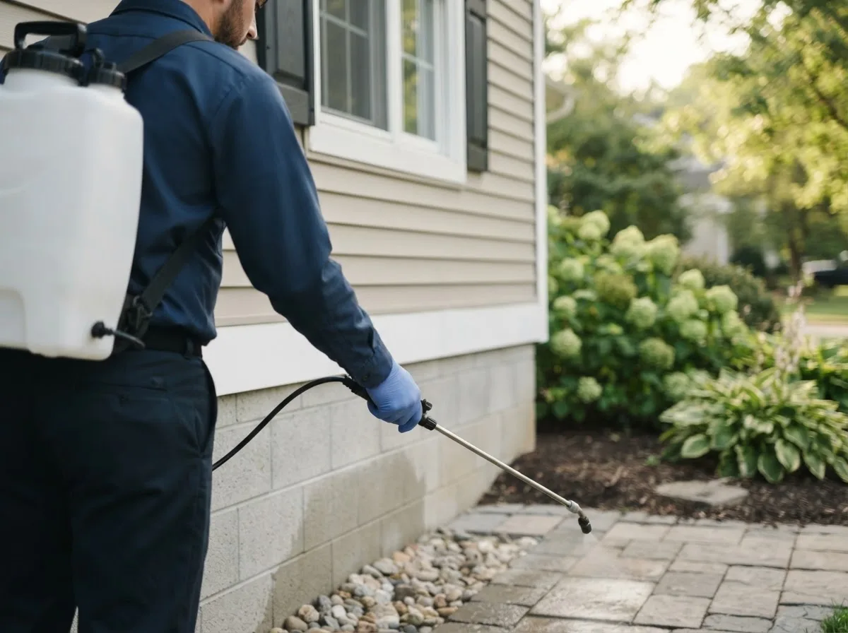 Pest control technician inspecting a home in Harper, WV